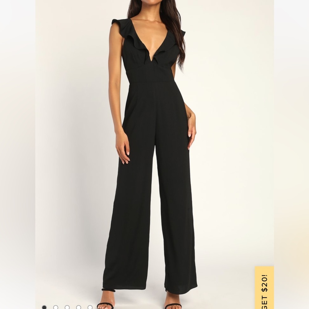 Black Ruffled Sleeveless Wide-Leg Jumpsuit